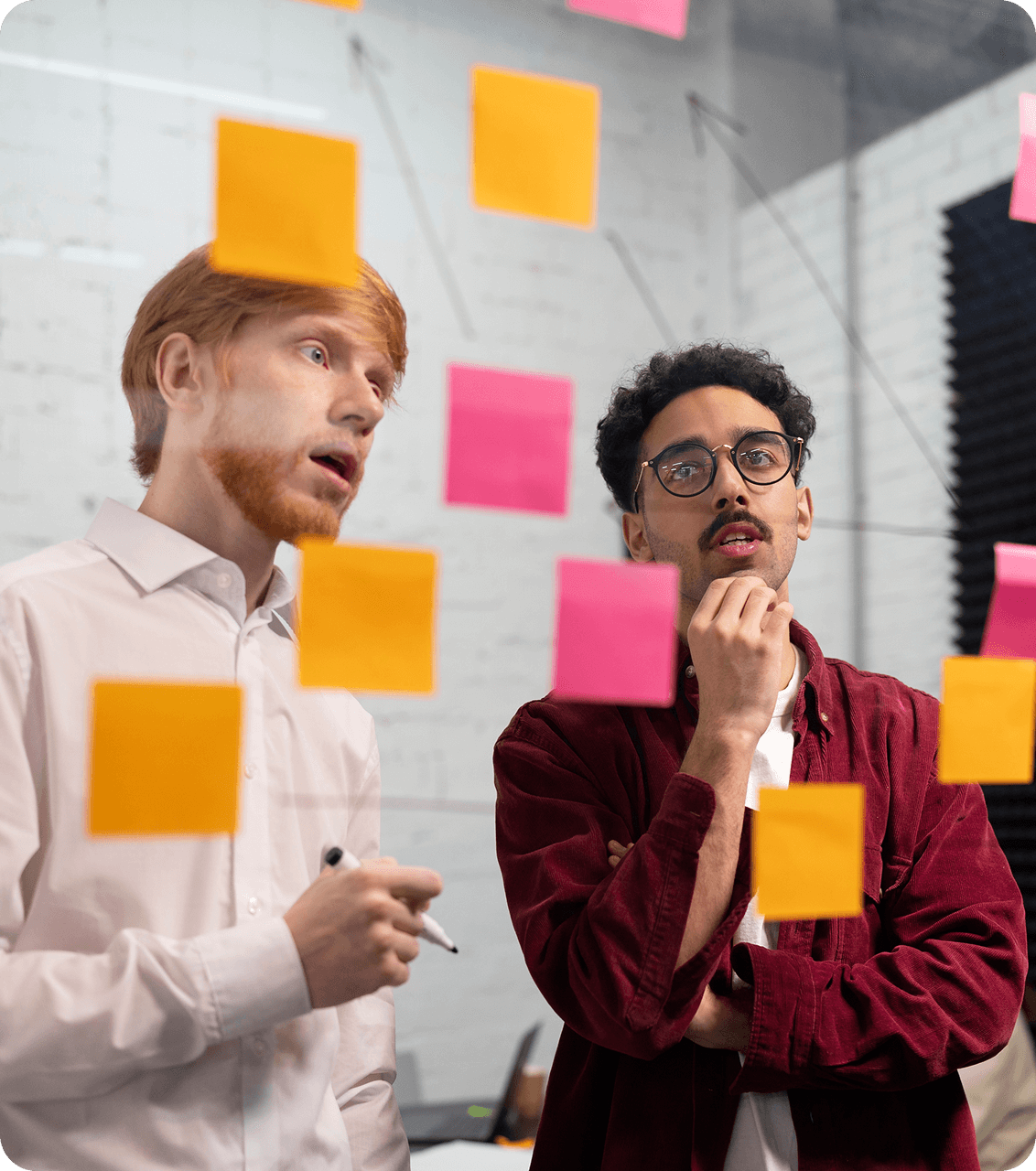 two people on front of post it notes